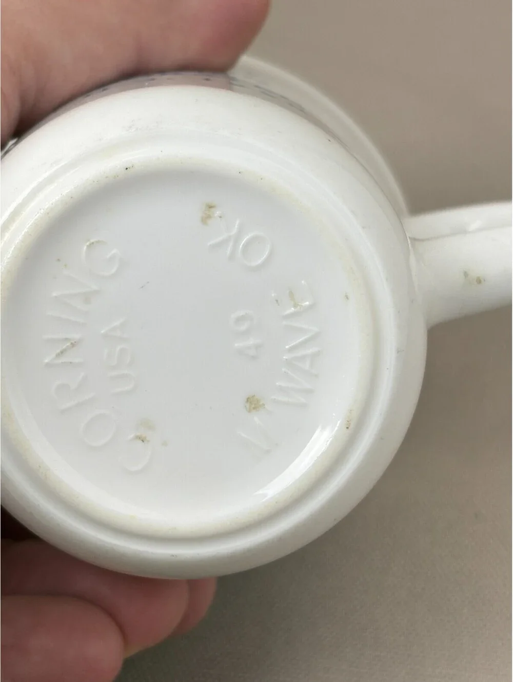 Vintage Corning Glass Mug Charleroi Suprema Dedication 1990 White Milk Glass